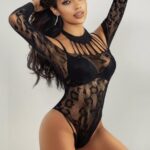 Siyah File Leopar Desenli Body Suit