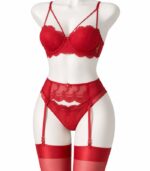 İnci Dantel Jartiyerli Kırmızı Sütyen Takımı - Görsel 2