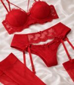 İnci Dantel Jartiyerli Kırmızı Sütyen Takımı - Görsel 3