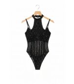 Siyah Taşlı Yıldız Detaylı Dekolte Body Suit - Görsel 2